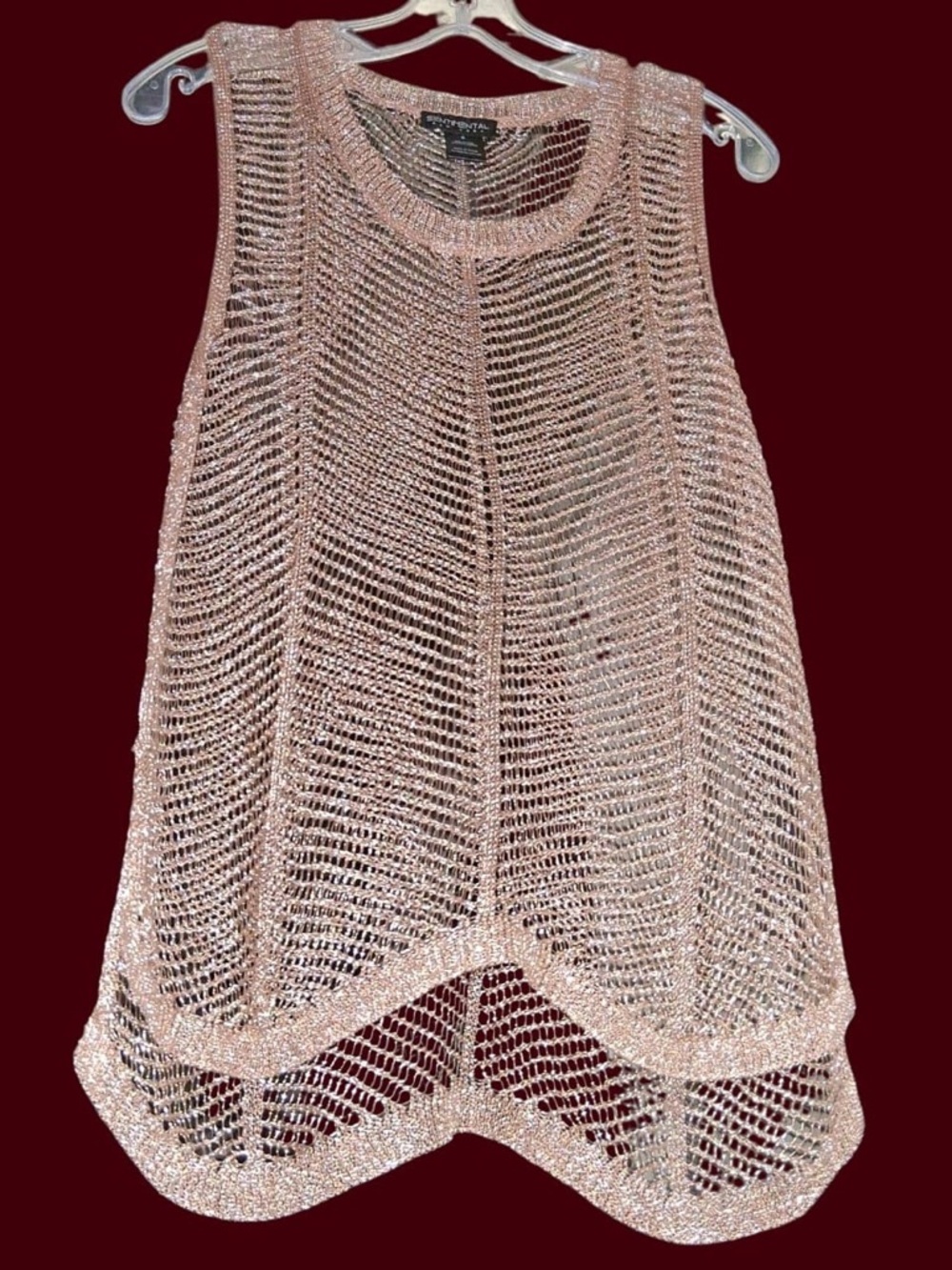 Rose Gold Bronze Metallic Open Knit Sleeveless Tank Top - Women's Size: Small